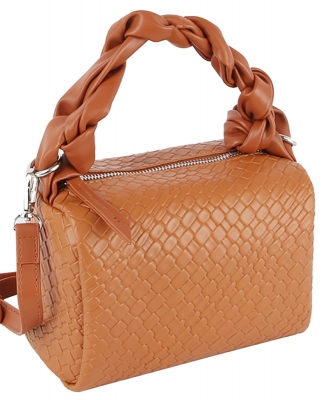 Embossed Woven Twist Handle Satchel LH123-Z BROWN